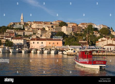 Vrsar Istria Croatia View Over The Harbour To The Old Town Stock Photo