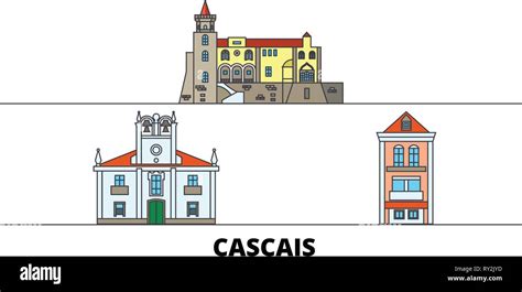 Portugal Cascais Flat Landmarks Vector Illustration Portugal Cascais