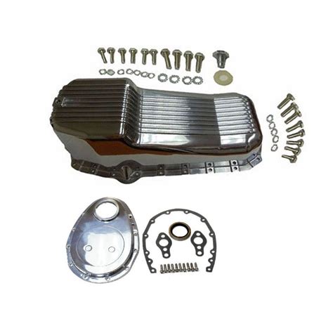 Finned Polished Aluminum Oil Pan And Timing Chain Cover Kit For Sbc Chev Demotor Performance Inc