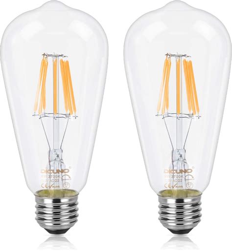 Dicuno E26 St64 Dimmable Vintage Led Bulb 6w 60w Equivalent 700 Lumen Warm White 2700k