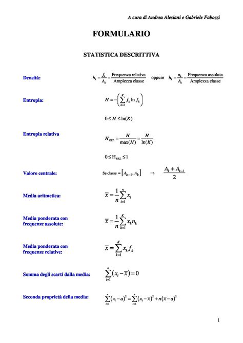 Statistica probabilità e inferenza Formulario