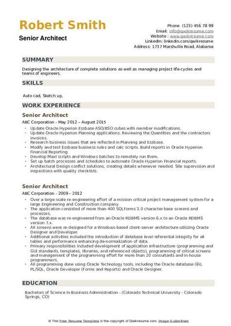 Senior Architect Resume Samples Qwikresume