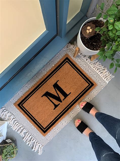 Double Border Doormat Monogram Welcome Mat Initial Doormat Etsy