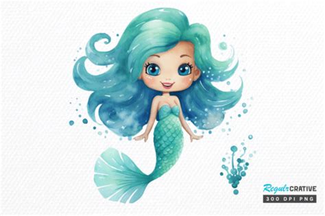 Watercolor Cute Mermaid Clipart Png File Designs Graphics