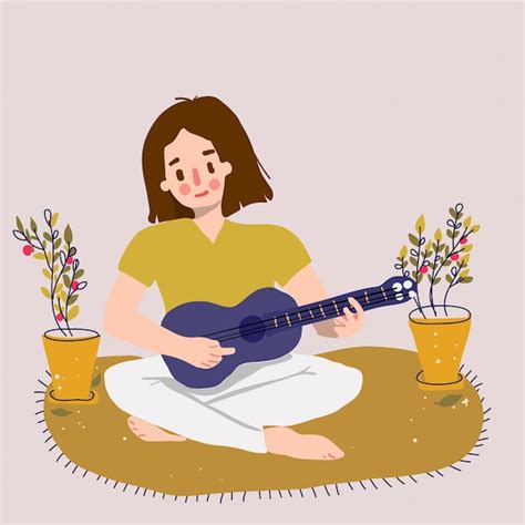 Premium Vector Cute Girl Play On Ukulele