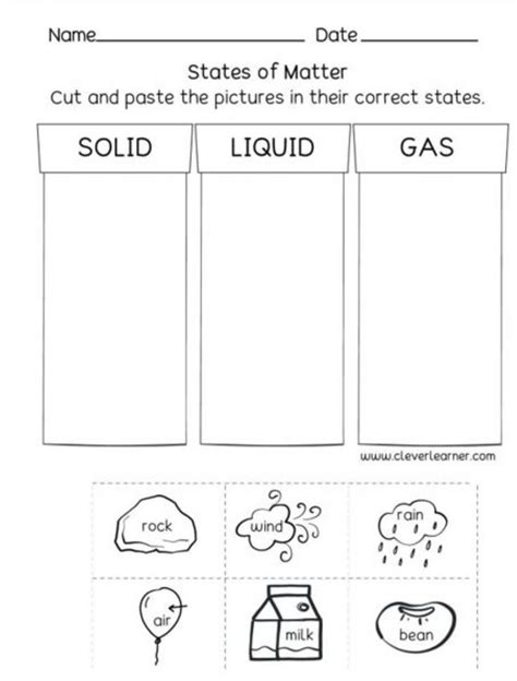 Solid Liquid Gas Kindergarten Worksheet