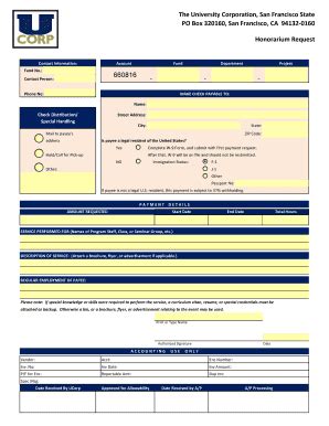 Fillable Online Ucorp Sfsu Honorarium Request The University