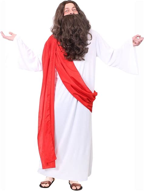 Adults Jesus Fancy Dress Costume With Wig And Beard Jesus Costume Size Standard