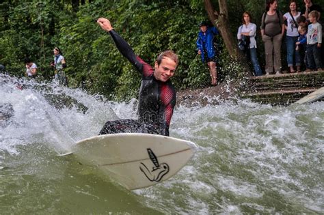 Munich Germany July Surfer In The City River Called