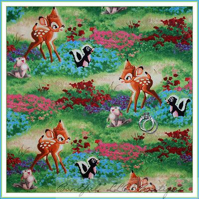 Boneful Fabric Fq Cotton Vtg Bambi Deer Thomas Kinkade Flower Disney