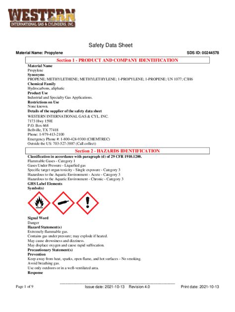 Fillable Online Propylene Material Safety Data Sheet Date Fax Email Print Pdffiller