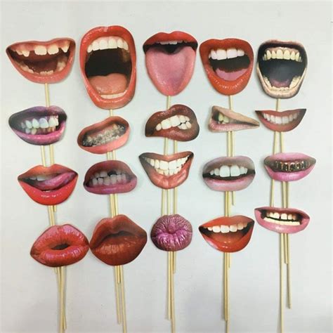 20 Lip Photo Booth Props On Sticks Diy Funny Mouth Realistic Party