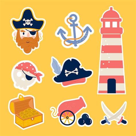 Premium Vector Set Pirate Stickers Flat Design