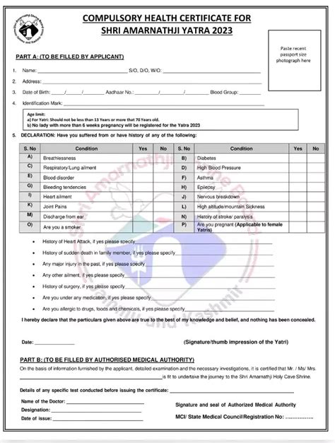 [PDF] Amarnath Yatra Medical Form 2023 PDF - Panot Book