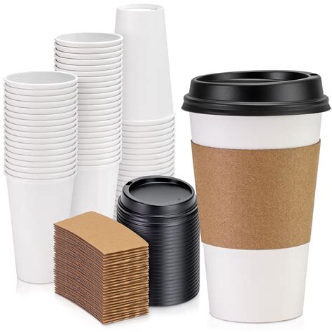 Oz Hot Beverage Disposable Paper Coffee Cup With Lid And Sleeve