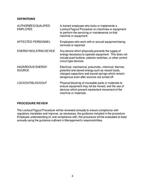 Sample Lockout Tagout Procedure Form In Word And Pdf Formats Page 4 Of 13