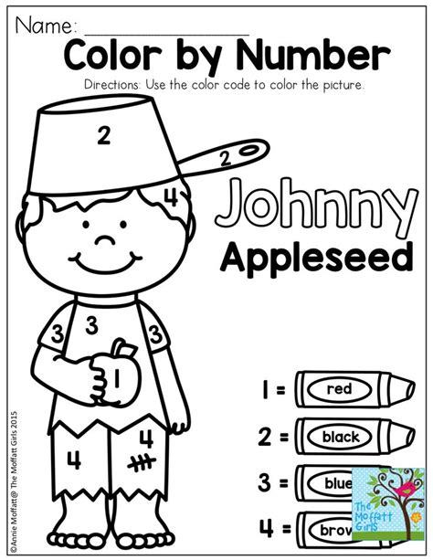 Color By Number With Johnny Appleseed TONS Of Fun Printables To