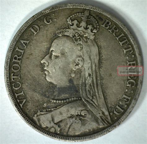 1890 Silver British Crown Victoria Great Britain Uk Coin F