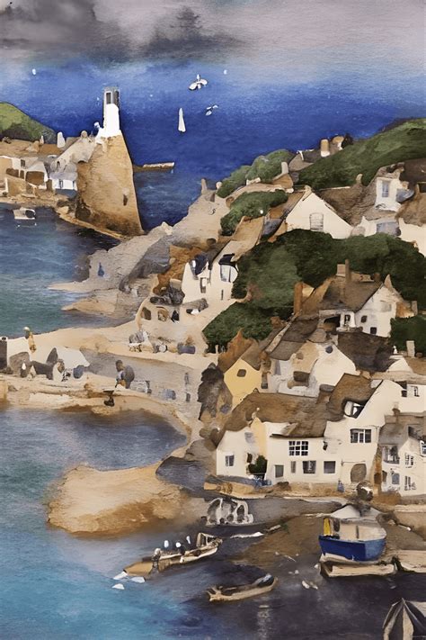 Beautiful Loose Subtle Watercolour Painting Of Polperro Cornwall Scene