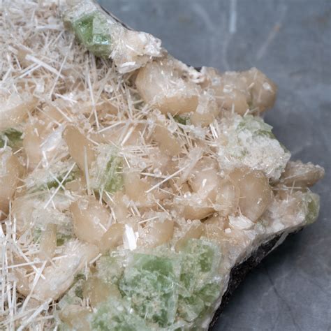 XL Green Apophyllite With Scolecite On Stilbite The Crystal Council