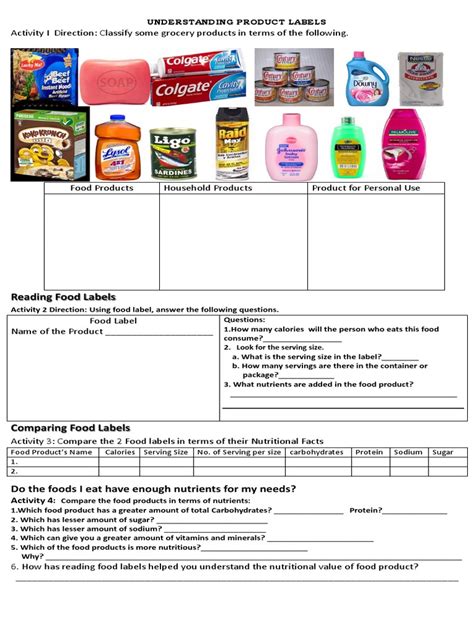 Reading Food Labels: Activity 4 | PDF - Worksheets Library