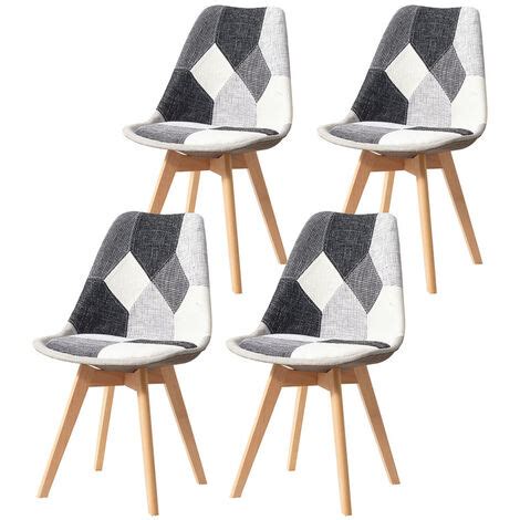 Wokaka Lot de 4 Chaises Lin Pieds en Hêtre Massif Chaises