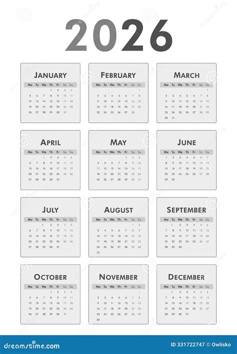 Calendar Year Vector Illustration Set Of Calendar Week Starts