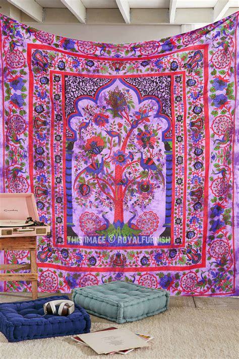 Queen Purple Tree Of Life Hippie Tapestry Wall Hanging Decor Art - RoyalFurnish.com