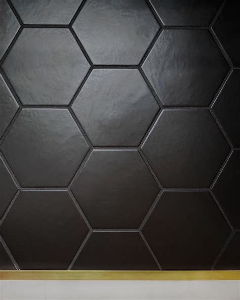 DIY midcentury modern black matte hexagon tile black grout bathroom ...