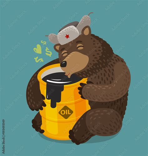 Russian Bear Hugging Barrel Of Oil Russia Moscow Concept Cartoon