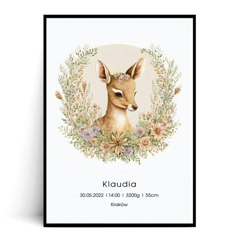 Plakat Metryczka Dla Dziecka Sarenka Fox Art Studio