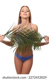 Naked Woman Hiding Behind Palm Leaves Stock Photo 2272453029 Shutterstock