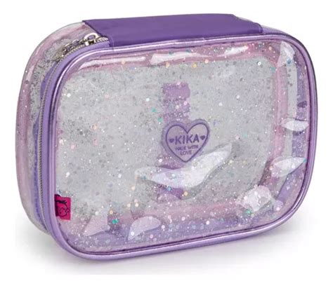 Estojo Box Escolar Kika Transparente Glitter Chaveiro Mercadolivre