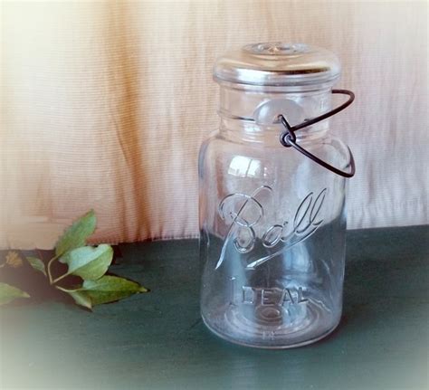 Ball Ideal Vintage Canning Jar Quart Size Mason Jar Glass Lid Wire