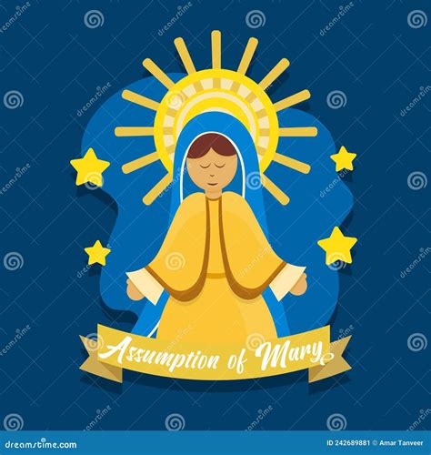 Assumption Of Mary Day Vector Illustration Greeting Card Virgin Mary Wallpaper Poster August