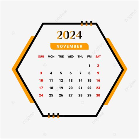 2024 November Month Calendar With Yellow And Black Vector Monthly