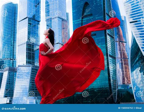 Gorgeous Woman in Red Fluttered Dress. Freedom Concept Stock Photo - Image of dress, elegance ...