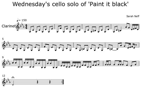 Wednesday S Cello Solo Of Paint It Black Sheet Music For Clarinet