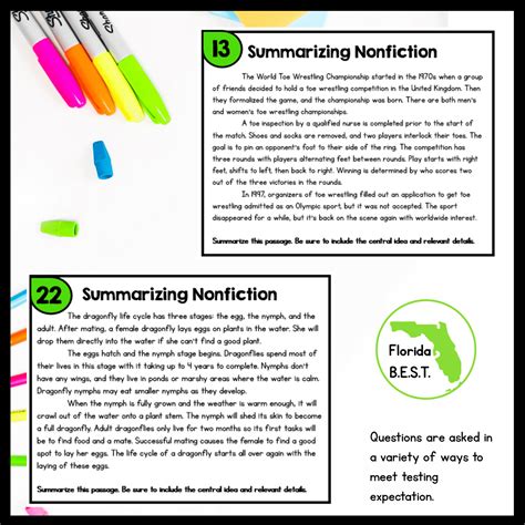 Summarizing Nonfiction Task Cards Th Th Grade Fl Best Magicore