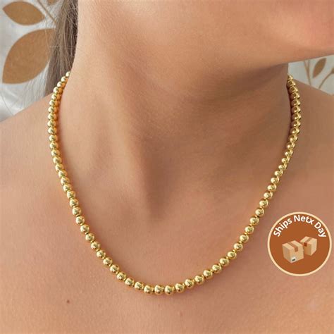 18k Cover Gold Fine Ball 4mm Necklace Gold Bead Necklace Minimalist