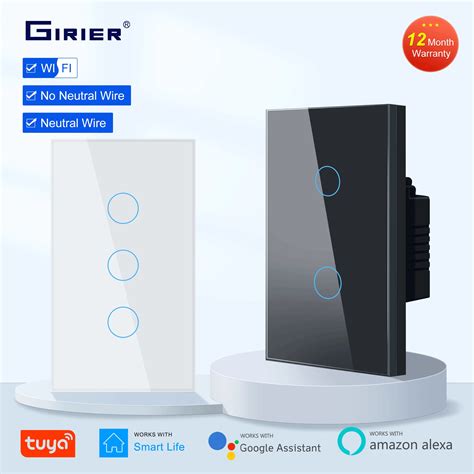 GIRIER Tuya Smart WiFi Light Switch No Neutral Wire Required 1 2 3 Gang