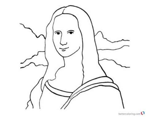 Mona Lisa Coloring Pages Clipart Black and White - Free Printable ...