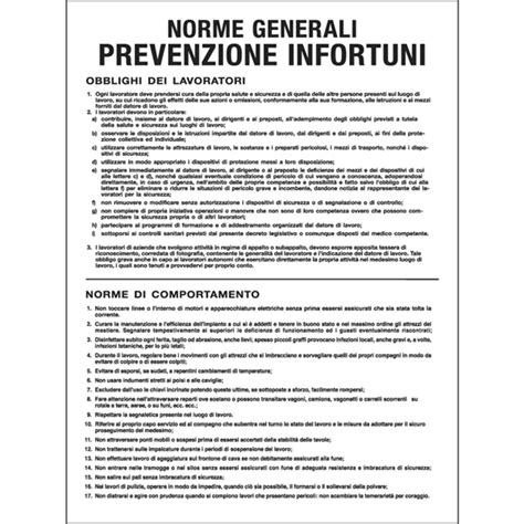 Cartello Segnalatore 50x67 Cm NORME GENERALI PREVENZIONE INFORTUNI