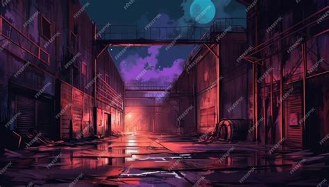 Premium Ai Image At Night A Dark Factory Warehouse Alley Illustration