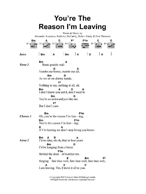 You Re The Reason I M Leaving By Franz Ferdinand Guitar Chords Lyrics