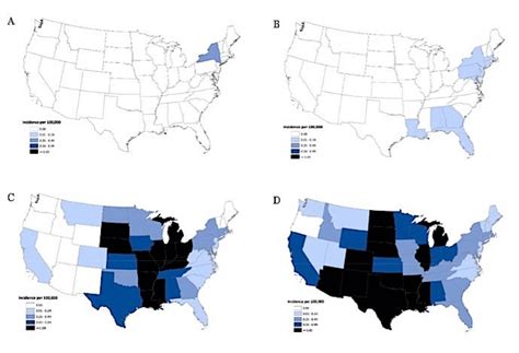 West Nile virus neuroinvasive disease incidence reported to ArboNET, by ...