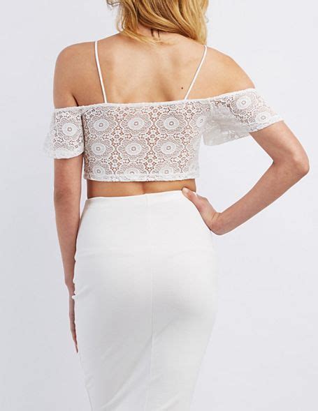 Charlotte Russe Lace Cold Shoulder Crop Top Charlotte Russe