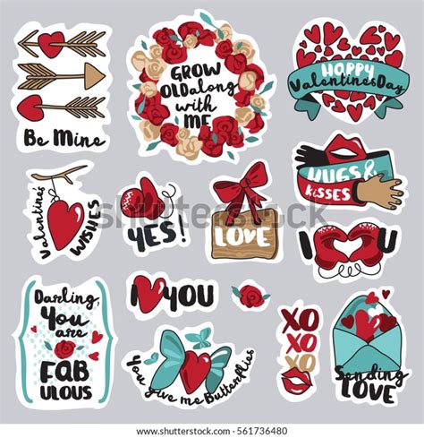 Set Valentine Day Stickers Signs Love Stock Vector Royalty Free