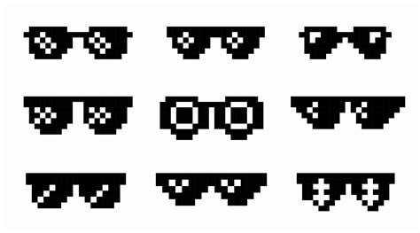 Pixel Boss Glasses Set Gangster Bandit Glasses Illustration Of Pixel Sunglasses In 8 Bit