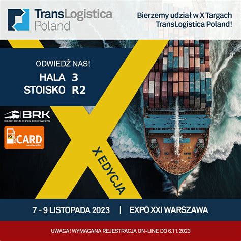 SPOTKAJMY SIĘ NA TARGACH TransLogistica Poland 2023 BRK